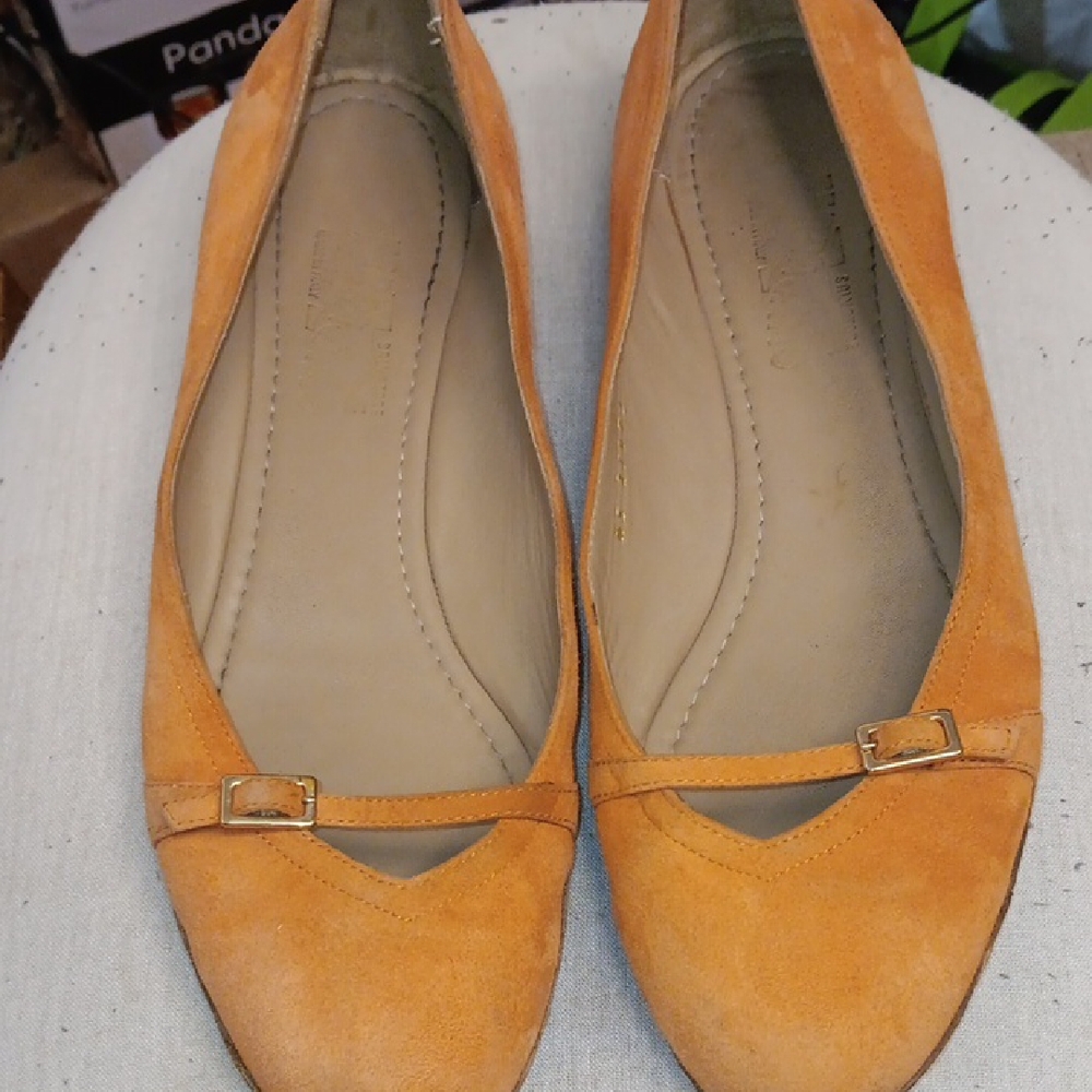 Salvatore Ferragamo Orange Flats with Gold Buckle